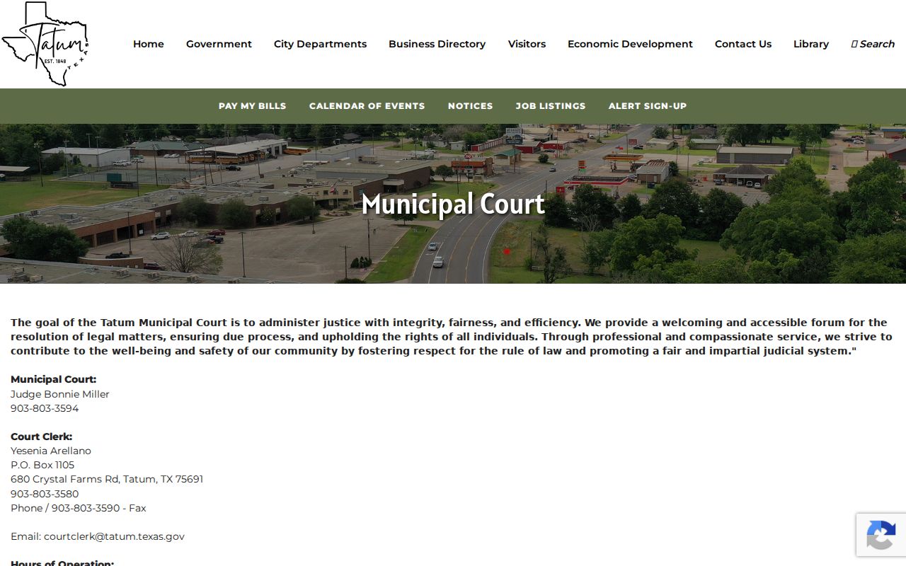 Tatum warrant records clerk and municipal court contact page