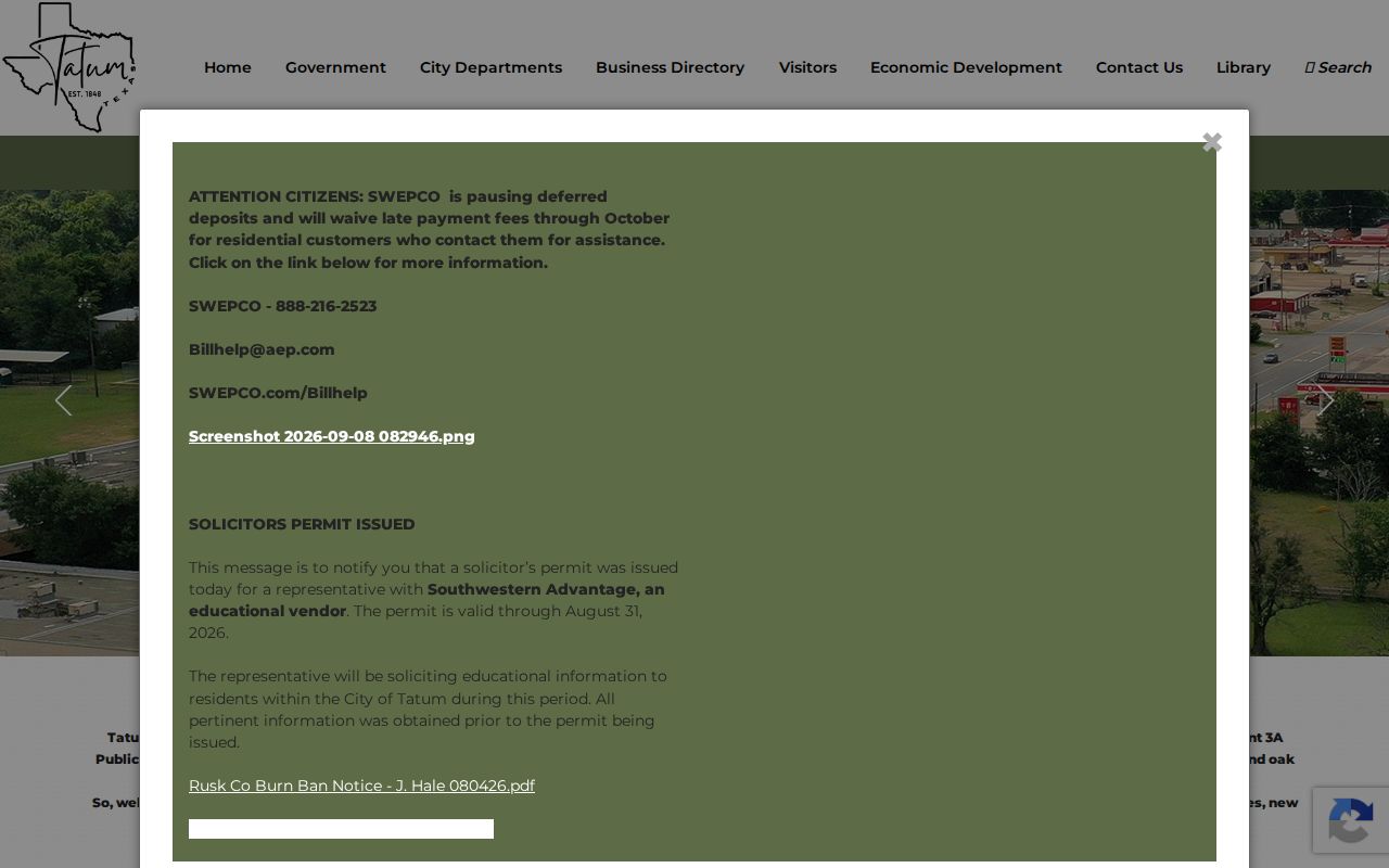 Tatum warrant records city homepage and official payment link