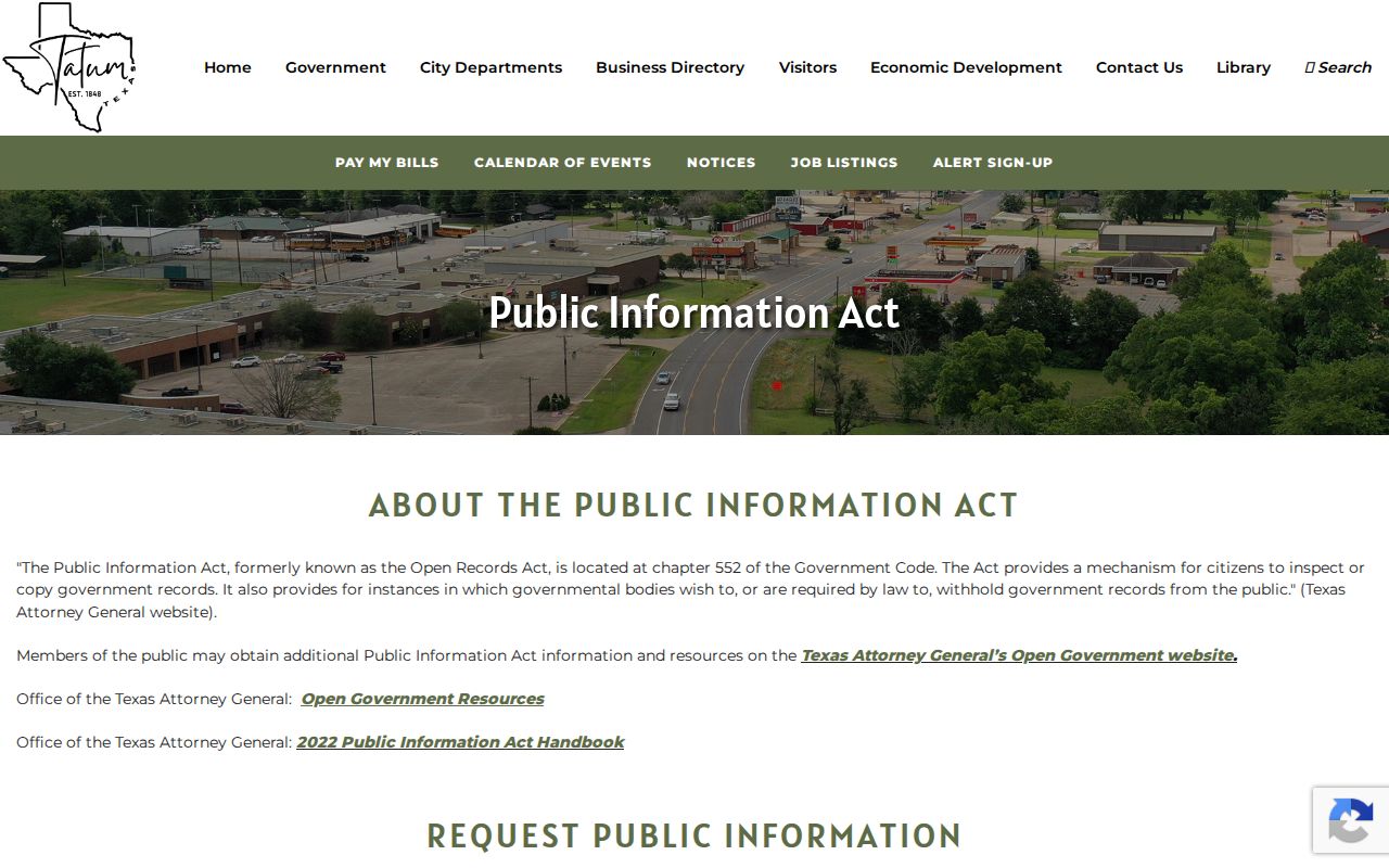 Tatum warrant records request channels on the city PIA page