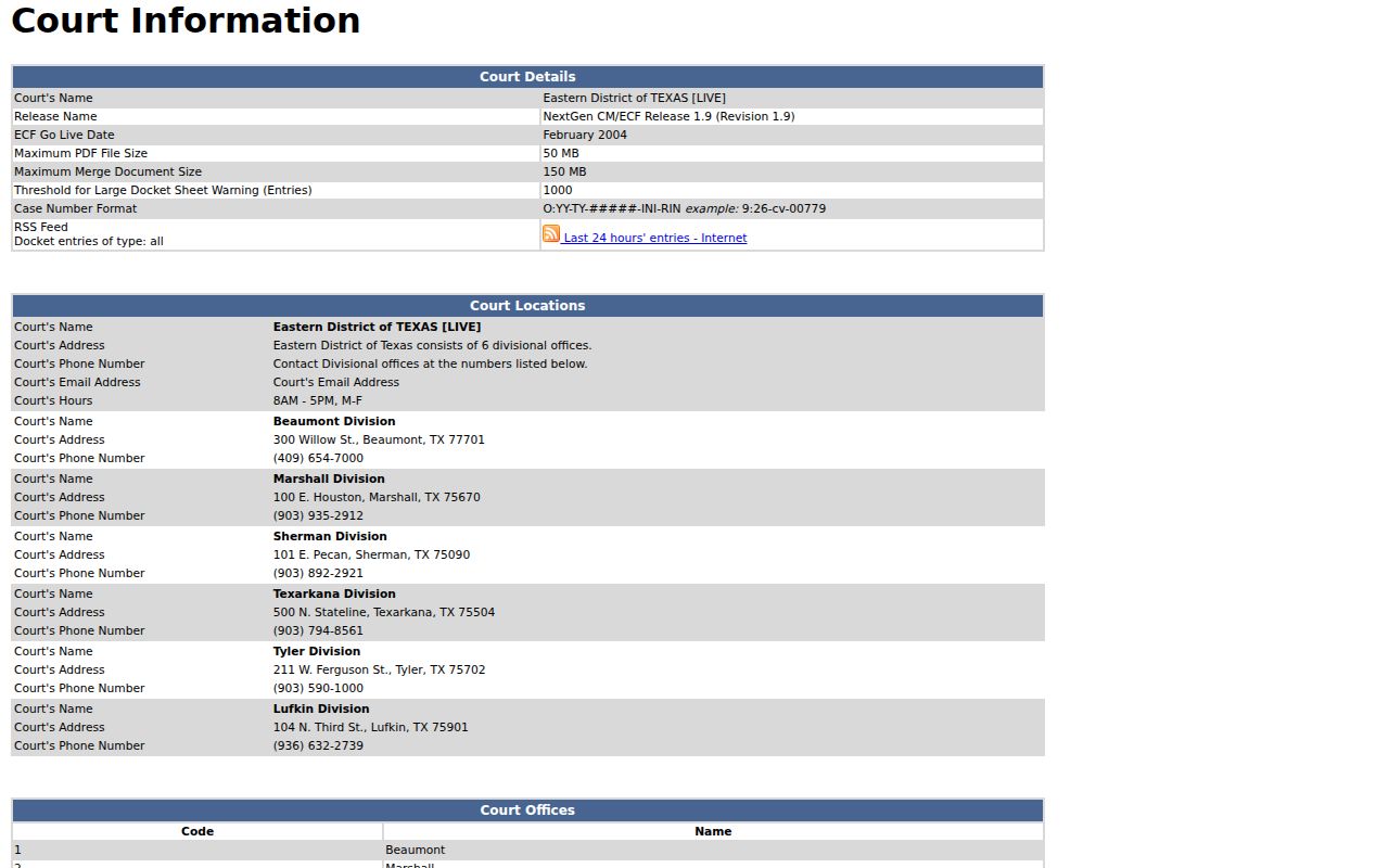 Panola County arrest warrant federal Tyler Division information